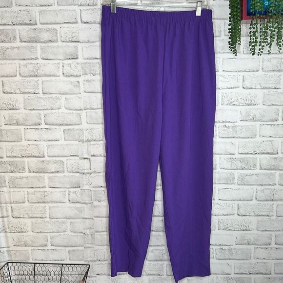 Adolfo Vintage 90s Purple Pull On Cropped Pants Size Medium - Picture 1 of 3